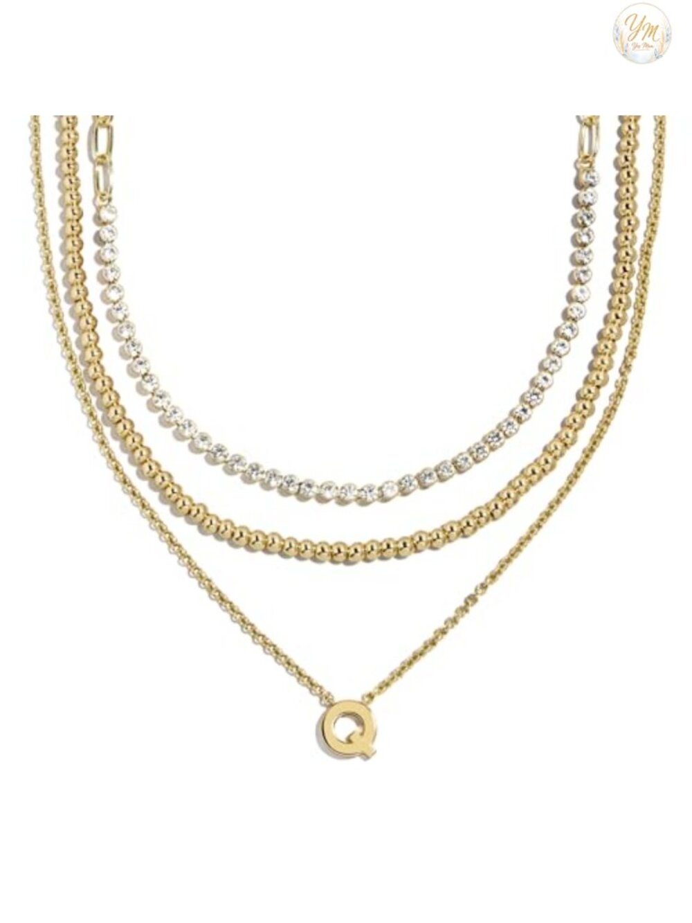 Layered Initial Pendant Necklace Monogram Gold Chain